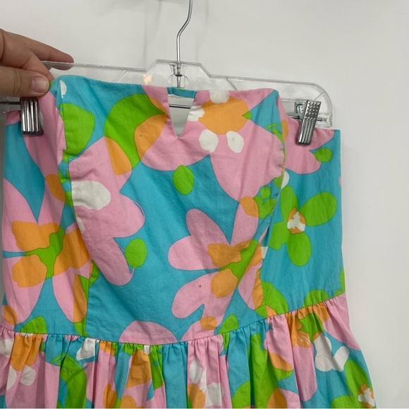 Lilly Pulitzer Richelle Tie Back Strapless mini Dress Sz 8 blue floral - Picture 3 of 11